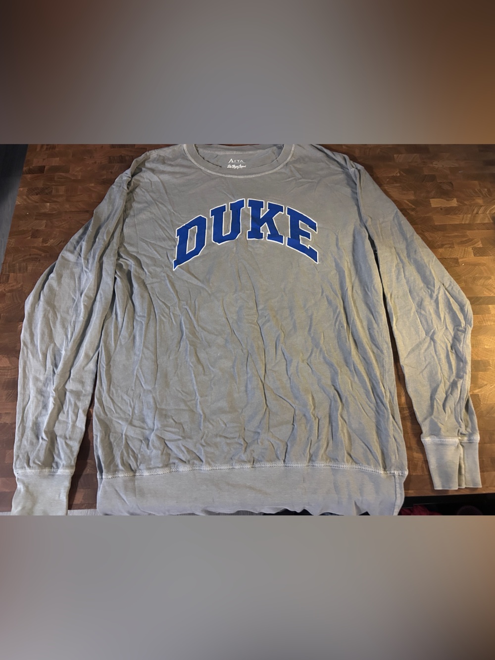 Gracia Gray Long Sleeve Crewneck with Blue DUKE Logo